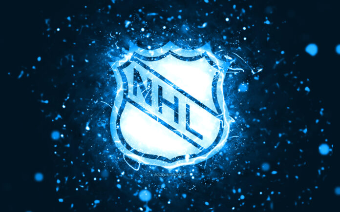 nhl-blue-logo-4k-blue-neon-lights-national-hockey-league-blue-abstract-background